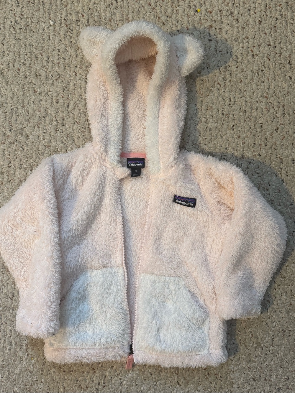 Patagonia Kids Plush Hooded Jacket in Pale Pink and Cream